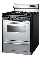 30" Wide Gas Range in Stainless Steel, Open Burners and clock/timer on High Backguard