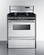 30" Wide Gas Range in Stainless Steel, Open Burners and clock/timer on High Backguard