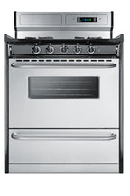 30" Wide Gas Range in Stainless Steel, Open Burners and clock/timer on High Backguard