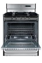 30" Wide Gas Range in Stainless Steel, Open Burners and clock/timer on High Backguard