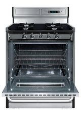 30" Wide Gas Range in Stainless Steel, Open Burners and clock/timer on High Backguard