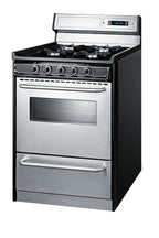 24" Wide Gas Range in Stainless Steel, Open Burners and clock/timer on High Backguard
