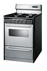 24" Wide Gas Range in Stainless Steel, Open Burners and clock/timer on High Backguard