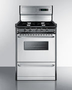 24" Wide Gas Range in Stainless Steel, Open Burners and clock/timer on High Backguard