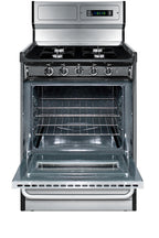 24" Wide Gas Range in Stainless Steel, Open Burners and clock/timer on High Backguard