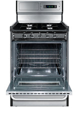 24" Wide Gas Range in Stainless Steel, Open Burners and clock/timer on High Backguard