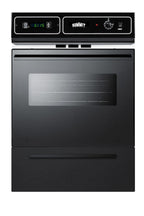 Gas wall oven in black finish with electronic ignition, digital clock/timer, and oven window for cutouts 22 3/8" wide by