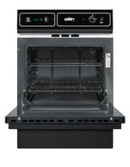 Gas wall oven in black finish with electronic ignition, digital clock/timer, and oven window for cutouts 22 3/8" wide by