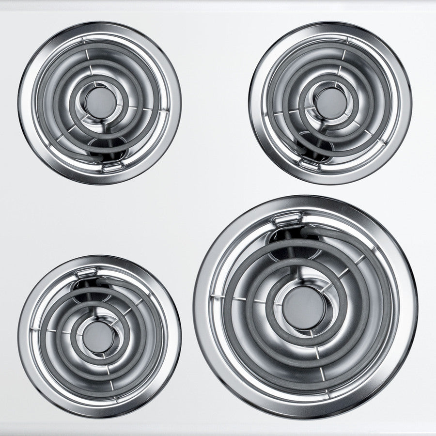 24" wide 220V electric coil top cooktop in white porcelain finish