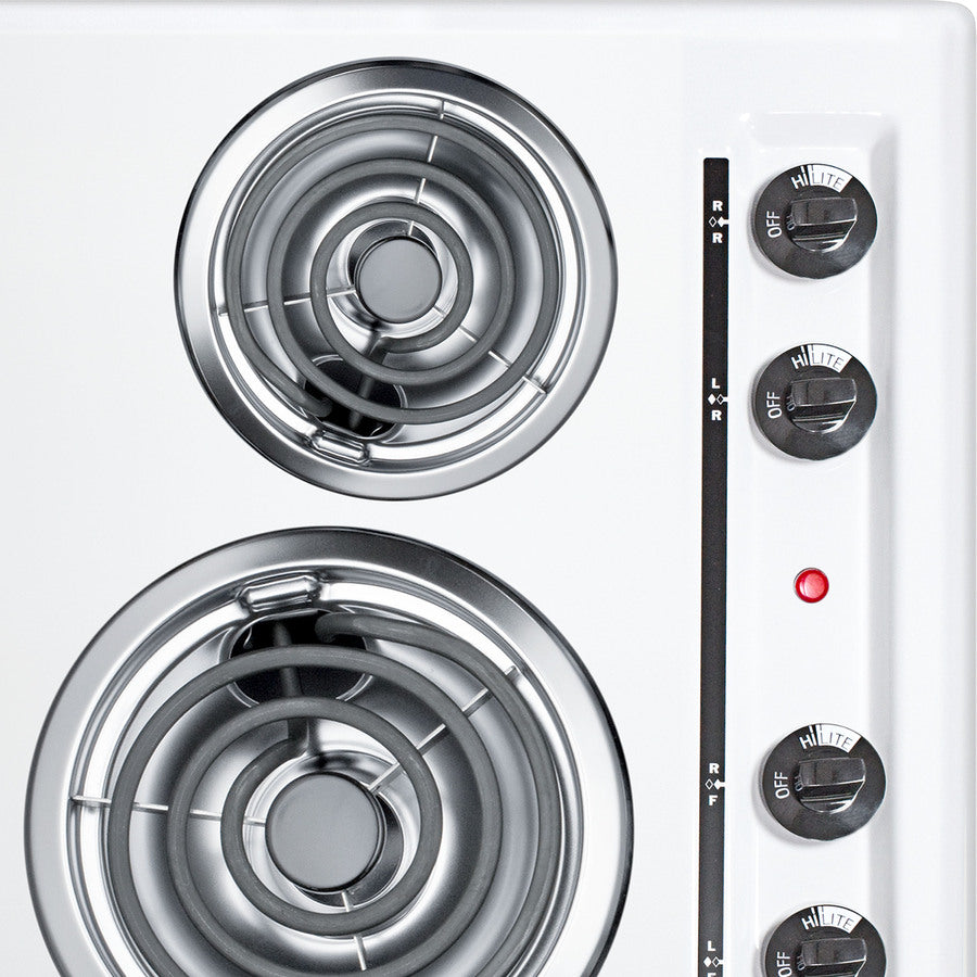 24" wide 220V electric coil top cooktop in white porcelain finish
