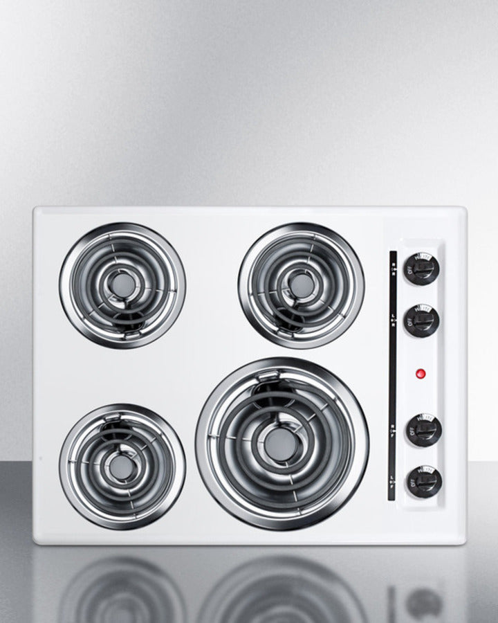 24" wide 220V electric coil top cooktop in white porcelain finish