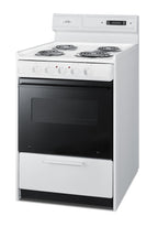 24" Wide Electric Coil Top Range in White with Black Door, Oven Window, and High Backguard
