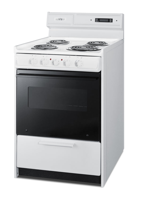 24" Wide Electric Coil Top Range in White with Black Door, Oven Window, and High Backguard