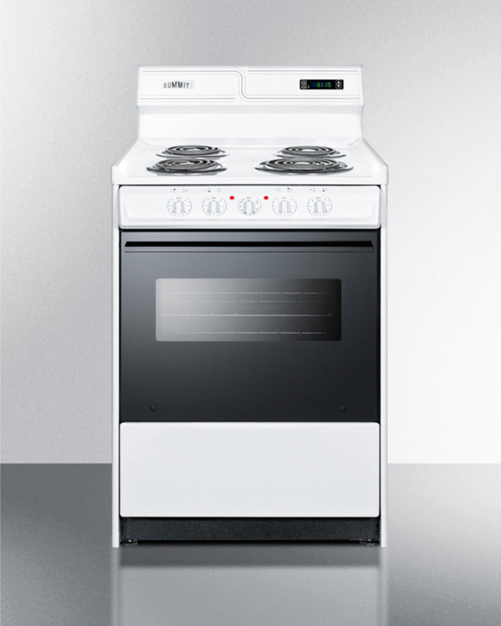 24" Wide Electric Coil Top Range in White with Black Door, Oven Window, and High Backguard