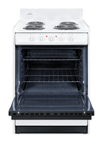 24" Wide Electric Coil Top Range in White with Black Door, Oven Window, and High Backguard
