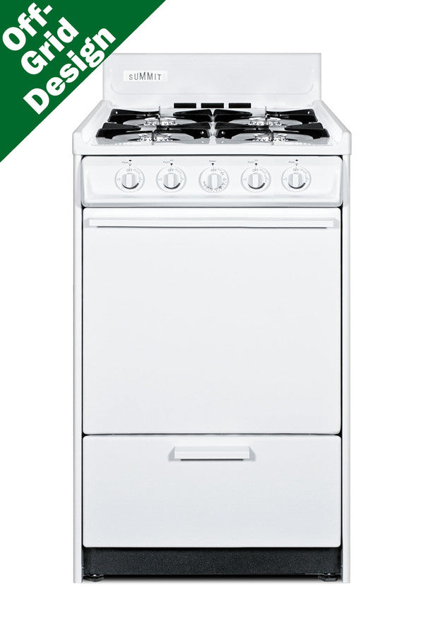 Accucold 20" wide LP gas range in white with battery-start ignition