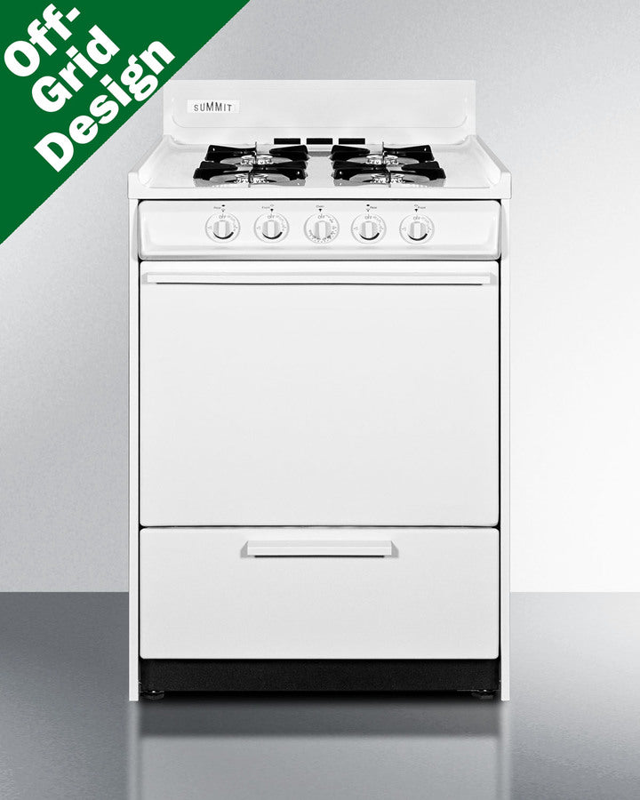 24" wide LP gas range in white with battery-start ignition