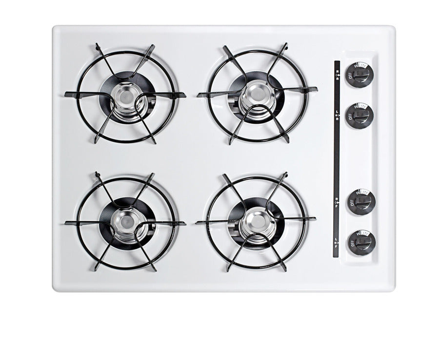 Accucold 24" Wide Open Burner Gas Cooktop in White with Battery Start Ignition