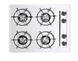 Accucold 24" Wide Open Burner Gas Cooktop in White with Battery Start Ignition