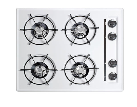 Accucold 24" Wide Open Burner Gas Cooktop in White with Battery Start Ignition