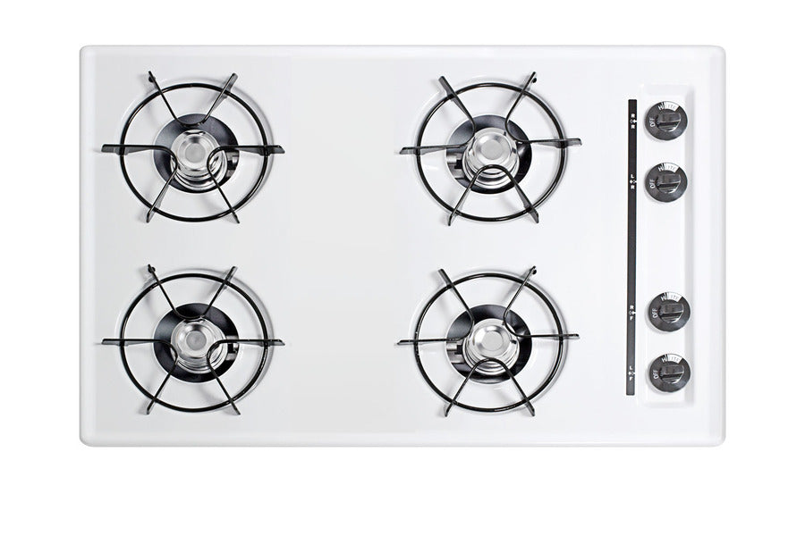 30" Wide Open Burner Gas Cooktop in White with Spark Ignition Main image