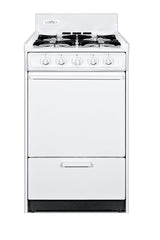 Accucold 20" Wide Gas Range in White with Open Burners and Spark Ignition