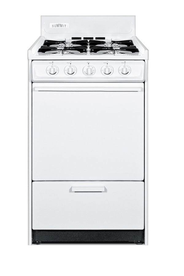 Accucold 20" Wide Gas Range in White with Open Burners and Spark Ignition