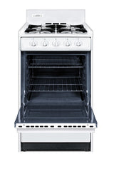 Accucold 20" Wide Gas Range in White with Open Burners and Spark Ignition