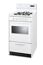 Accucold 20" Wide Gas Range in White with Open Burners, Oven Window, High Backguard, and Spark Ignition