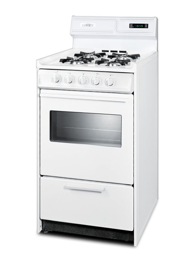 Accucold 20" Wide Gas Range in White with Open Burners, Oven Window, High Backguard, and Spark Ignition