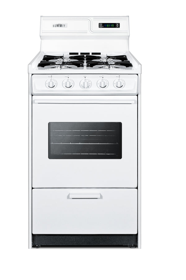 Accucold 20" Wide Gas Range in White with Open Burners, Oven Window, High Backguard, and Spark Ignition