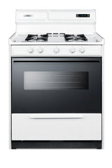 Accucold 30" Wide Gas Range in White with Open Burners, Black Door, Oven Window, High Backguard, and Spark Ignition