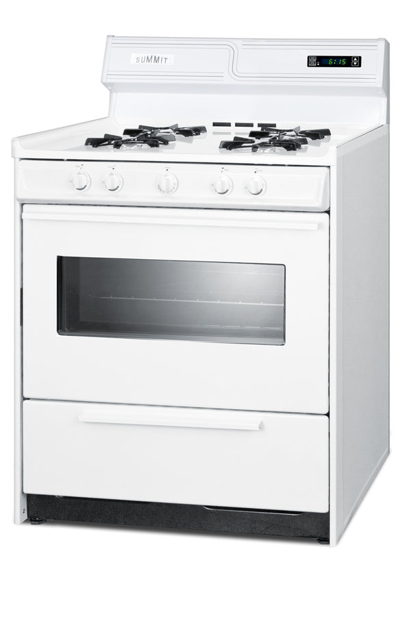 30" Wide Gas Range in White with Open Burners, Oven Window, High Backguard, and Spark Ignition