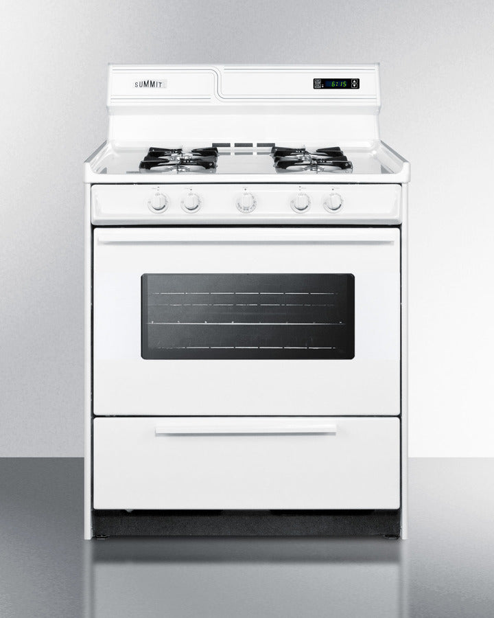 30" Wide Gas Range in White with Open Burners, Oven Window, High Backguard, and Spark Ignition Main image