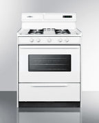 30" Wide Gas Range in White with Open Burners, Oven Window, High Backguard, and Spark Ignition