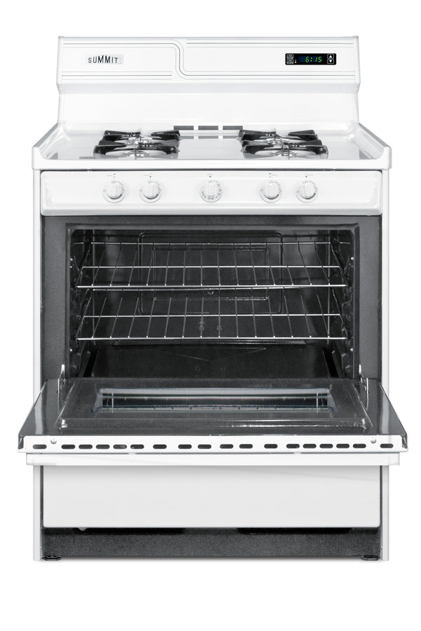 30" Wide Gas Range in White with Open Burners, Oven Window, High Backguard, and Spark Ignition