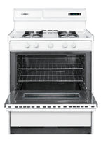 30" Wide Gas Range in White with Open Burners, Oven Window, High Backguard, and Spark Ignition