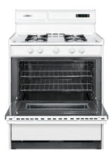 30" Wide Gas Range in White with Open Burners, Oven Window, High Backguard, and Spark Ignition