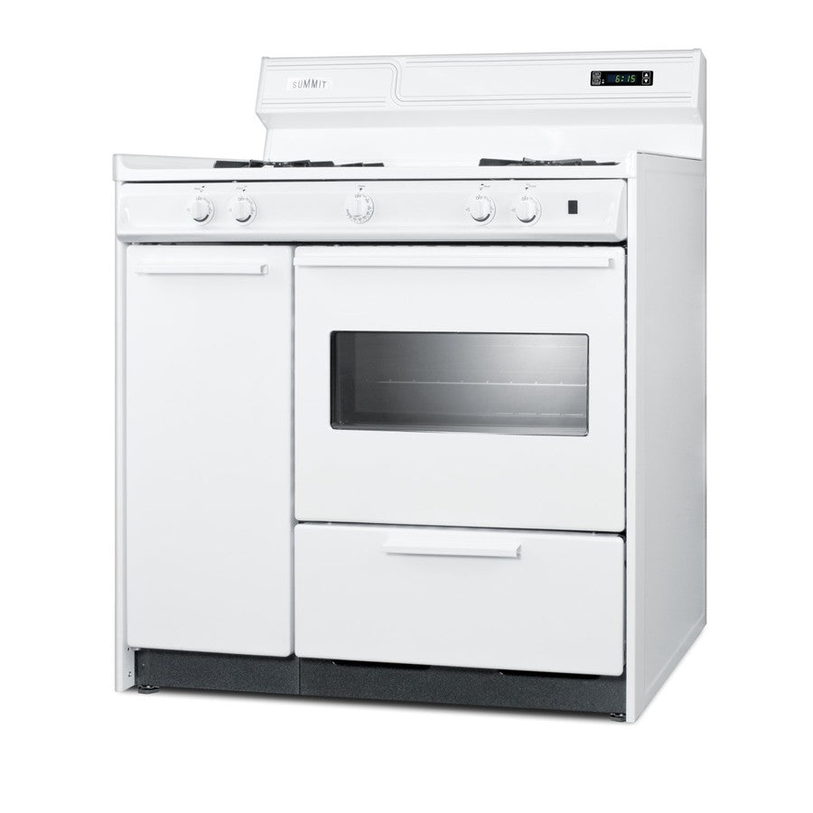 Accucold 36" Wide Gas Range in White with Open Burners, Storage Compartment, Oven Window, High Backguard, and Spark Ignition
