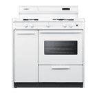 Accucold 36" Wide Gas Range in White with Open Burners, Storage Compartment, Oven Window, High Backguard, and Spark Ignition