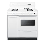 Accucold 36" Wide Gas Range in White with Open Burners, Storage Compartment, Oven Window, High Backguard, and Spark Ignition
