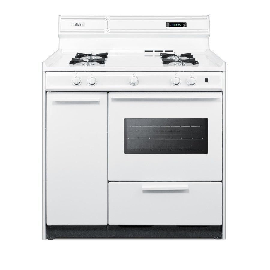 Accucold 36" Wide Gas Range in White with Open Burners, Storage Compartment, Oven Window, High Backguard, and Spark Ignition