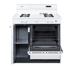 Accucold 36" Wide Gas Range in White with Open Burners, Storage Compartment, Oven Window, High Backguard, and Spark Ignition