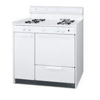 36" Wide Gas Range in White with Open Burners, Storage Compartment, and Battery-start Ignition