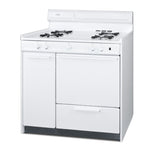 36" Wide Gas Range in White with Open Burners, Storage Compartment, and Battery-start Ignition