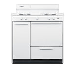 36" Wide Gas Range in White with Open Burners, Storage Compartment, and Battery-start Ignition