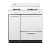 36" Wide Gas Range in White with Open Burners, Storage Compartment, and Battery-start Ignition