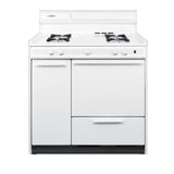 36" Wide Gas Range in White with Open Burners, Storage Compartment, and Battery-start Ignition
