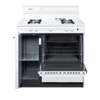 36" Wide Gas Range in White with Open Burners, Storage Compartment, and Battery-start Ignition