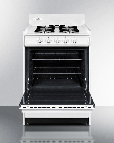 Accucold 24" Wide Gas Range in White with Open Burners and Battery-start Ignition
